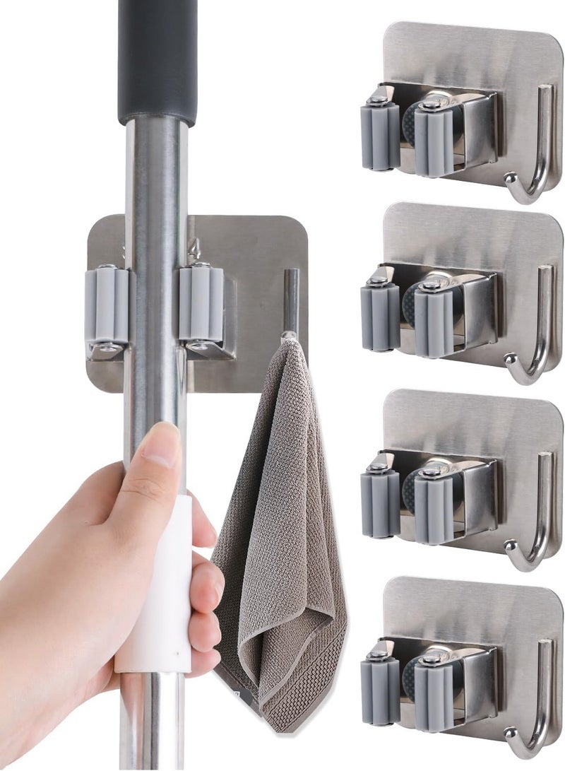 كيلا حامل مكنسة وممسحة، حامل ممسحة وممسحة، حامل مكنسة من الفولاذ المقاوم للصدأ مثبت على الحائط مع خطاف للمنزل، الحمام، المطبخ، المرآب، الحديقة، المكتب (4 عبوات) - Image 1