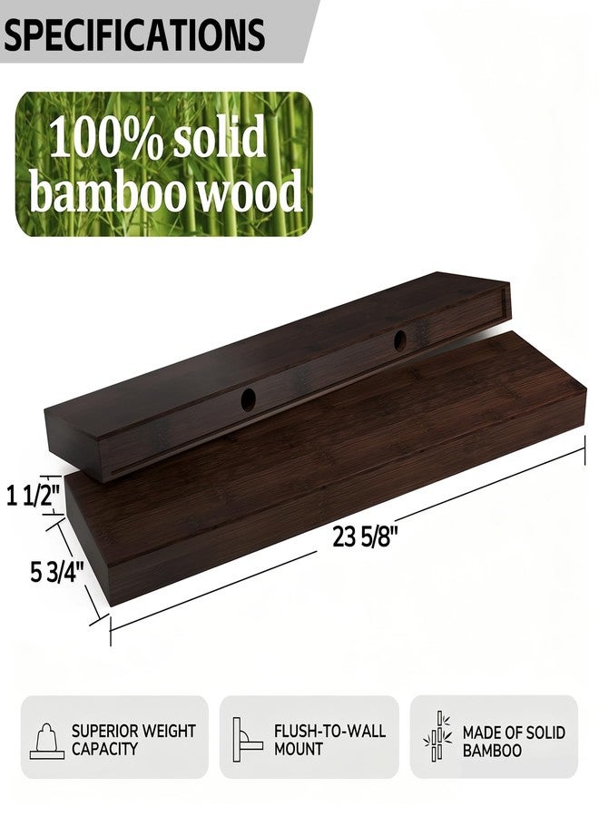 BAMEOS Solid Bamboo Floating Shelves, Set of 2 with Invisible Brackets, Natural Wood Grain Decor for Living Room, Bedroom, Kitchen, Bathroom & Office Storage - Image 2
