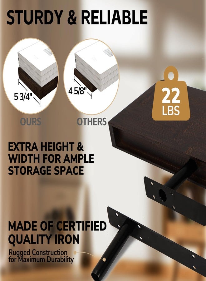 BAMEOS Solid Bamboo Floating Shelves, Set of 2 with Invisible Brackets, Natural Wood Grain Decor for Living Room, Bedroom, Kitchen, Bathroom & Office Storage - Image 4