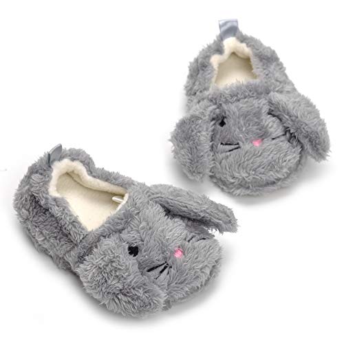 Csfry Baby Girl's Premium Soft Plush Slippers Cartoon Warm Winter House Shoes Gray US9-10 - Image 2