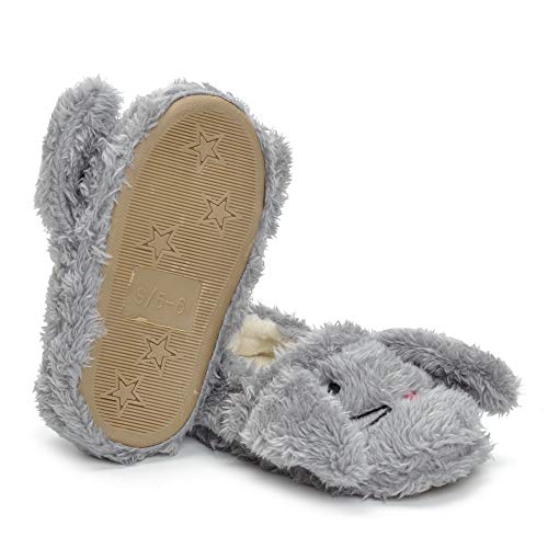 Csfry Baby Girl's Premium Soft Plush Slippers Cartoon Warm Winter House Shoes Gray US9-10 - Image 3
