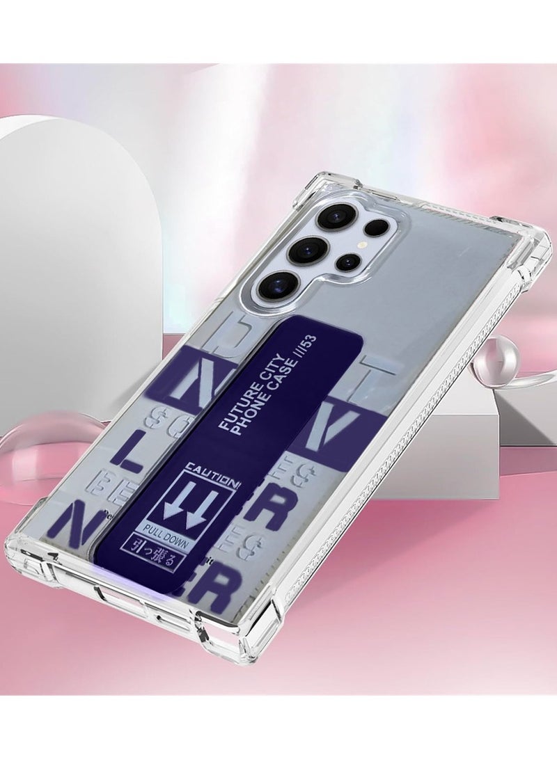 Techie غطاء هاتف شفاف لمدينة المستقبل مع مقبض يد مغناطيسي آمن لجهاز سامسونج جالاكسي S24 ألترا 2024 - أزرق بحري شفاف - Image 4