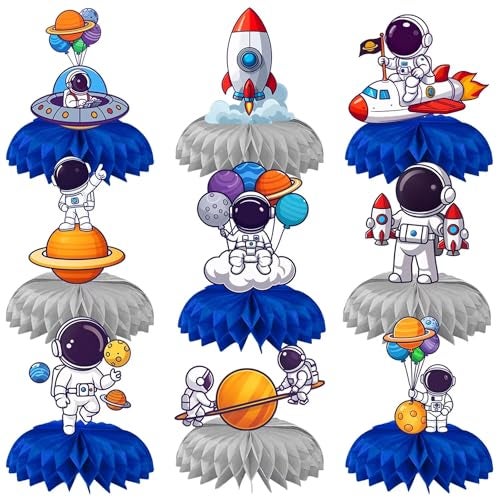 BQC 9 Pcs Space Birthday Decorations Space Centerpieces for Tables Space Themed Party Decorations Space Party Favors - Image 1