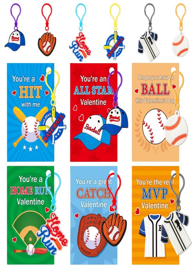 Haooryx Valentine's Day Gift Card with Baseball Keychain - 30 Pack Cute Baseball Keychain with Greeting Card Sport Key Ring for Kid Classroom Exchange Gift Student Reward Sport Game Prizes Party Favor - Image 1