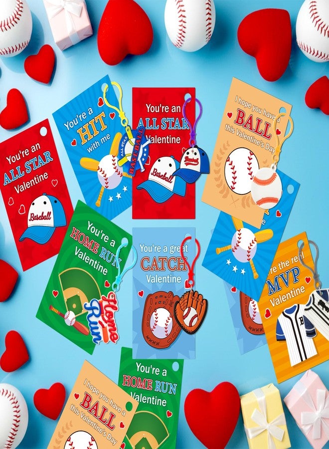 Haooryx Valentine's Day Gift Card with Baseball Keychain - 30 Pack Cute Baseball Keychain with Greeting Card Sport Key Ring for Kid Classroom Exchange Gift Student Reward Sport Game Prizes Party Favor - Image 4