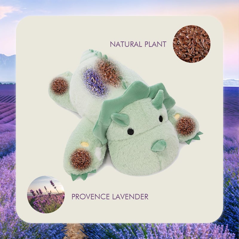 KOWSIÂ® Microwavable 2 LB Weighted Stuffed Triceratops Animals Plush - 16 Inch Heated Dinosaur Plushie for Warmth & Comfort - Light Green Dino Squished Pillow - Cute Soft Toy for Adults & Children - Image 3