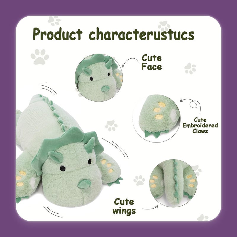 KOWSIÂ® Microwavable 2 LB Weighted Stuffed Triceratops Animals Plush - 16 Inch Heated Dinosaur Plushie for Warmth & Comfort - Light Green Dino Squished Pillow - Cute Soft Toy for Adults & Children - Image 5