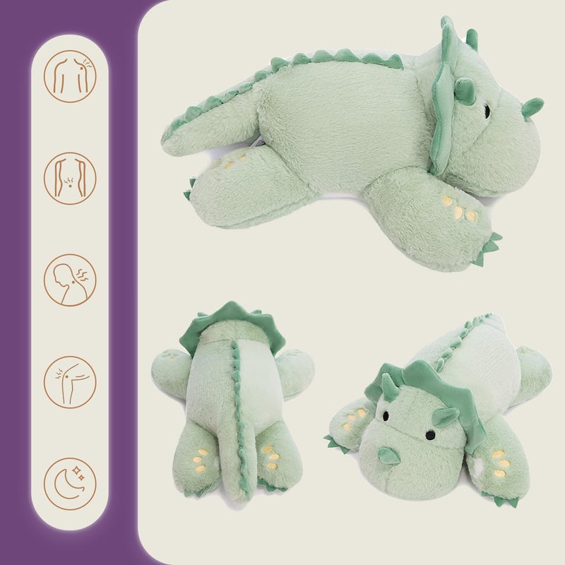 KOWSIÂ® Microwavable 2 LB Weighted Stuffed Triceratops Animals Plush - 16 Inch Heated Dinosaur Plushie for Warmth & Comfort - Light Green Dino Squished Pillow - Cute Soft Toy for Adults & Children - Image 4