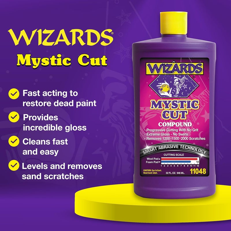 WIZARDS Mystic Cut Smart Abrasive for Auto Detailing Supplies - No Mess Scratch Remover for Vehicles - Water Based Cutting Compound - Removes Swirls, Defects, Fading, Water Spots - 32 oz - Image 2