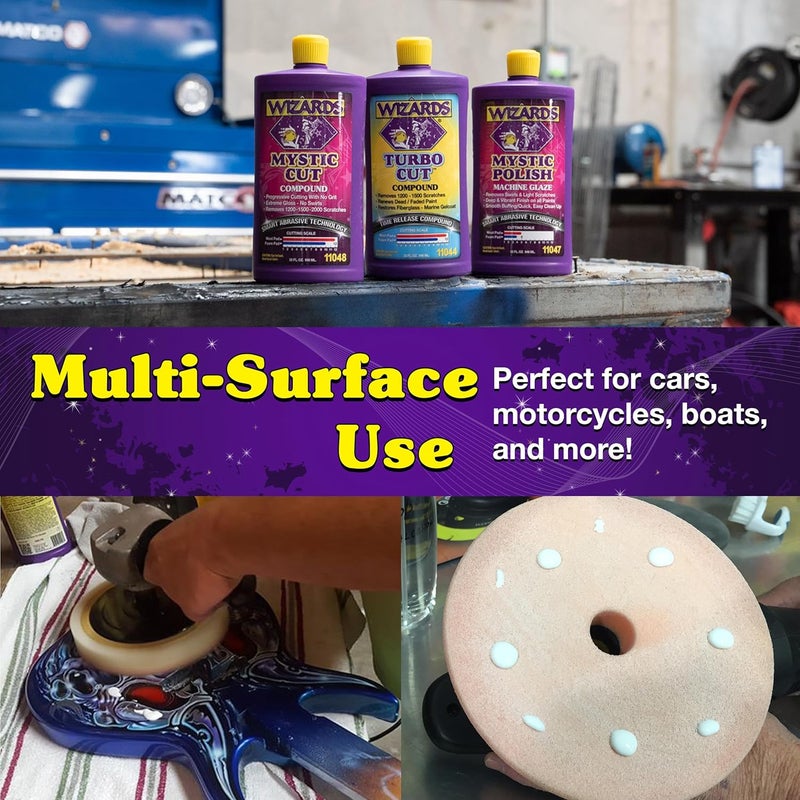 WIZARDS Mystic Cut Smart Abrasive for Auto Detailing Supplies - No Mess Scratch Remover for Vehicles - Water Based Cutting Compound - Removes Swirls, Defects, Fading, Water Spots - 32 oz - Image 3
