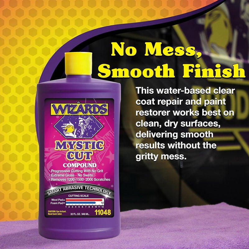 WIZARDS Mystic Cut Smart Abrasive for Auto Detailing Supplies - No Mess Scratch Remover for Vehicles - Water Based Cutting Compound - Removes Swirls, Defects, Fading, Water Spots - 32 oz - Image 4