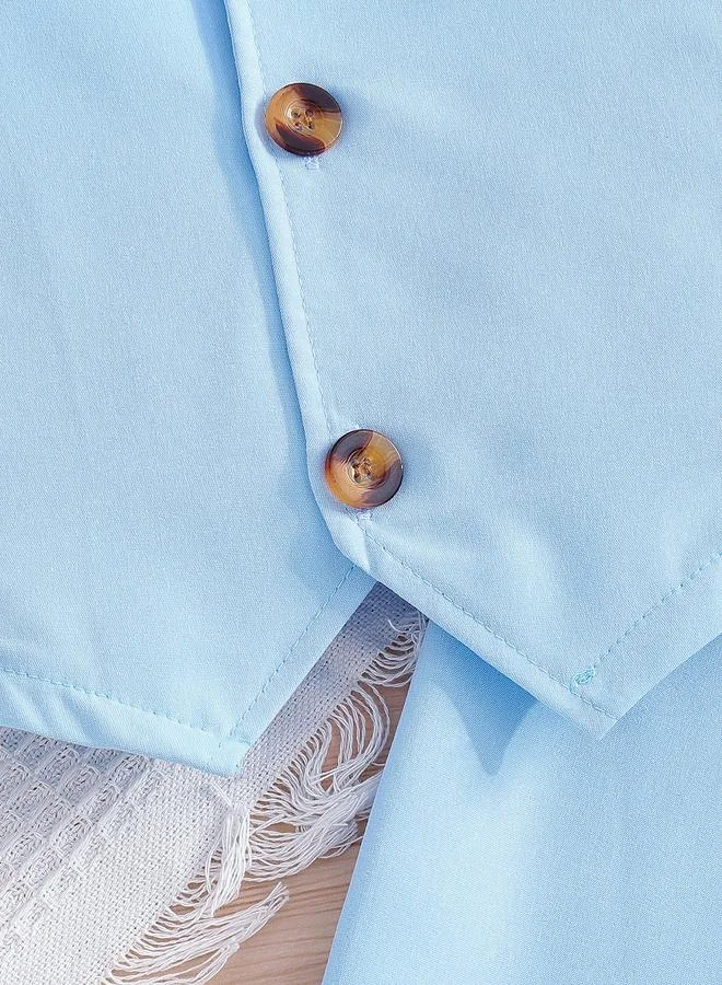 Take Two Take Two Solid Button Up Vest and Wide Leg Pants Set