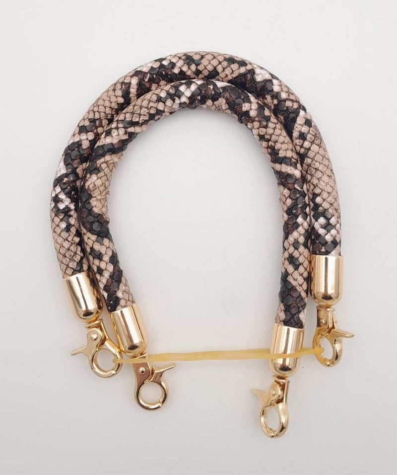 Angel Çanta Aksesuar Angel Bag Accessory Double Short Cord Bag Handle Snake Skin Pattern Light Gold Metal - Image 2