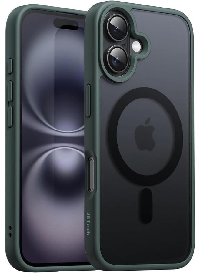 جي تيك جراب مغناطيسي لهاتف iPhone 16 مقاس 6.1 بوصة متوافق مع Magsafe، غطاء خلفي شفاف غير لامع رفيع مقاوم للصدمات، أخضر داكن - Image 1