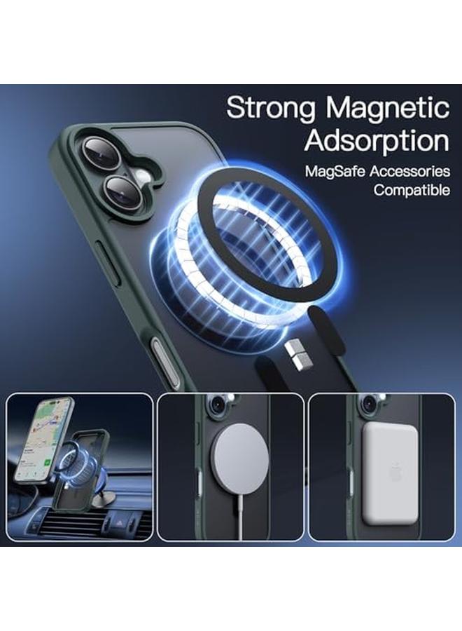 جي تيك جراب مغناطيسي لهاتف iPhone 16 مقاس 6.1 بوصة متوافق مع Magsafe، غطاء خلفي شفاف غير لامع رفيع مقاوم للصدمات، أخضر داكن - Image 3