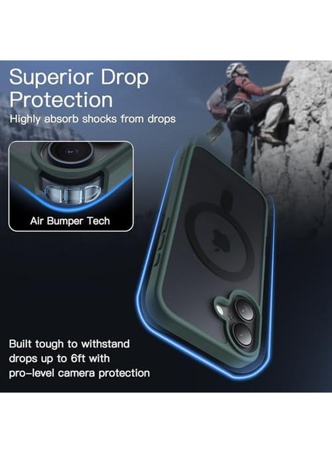 جي تيك جراب مغناطيسي لهاتف iPhone 16 مقاس 6.1 بوصة متوافق مع Magsafe، غطاء خلفي شفاف غير لامع رفيع مقاوم للصدمات، أخضر داكن - Image 4