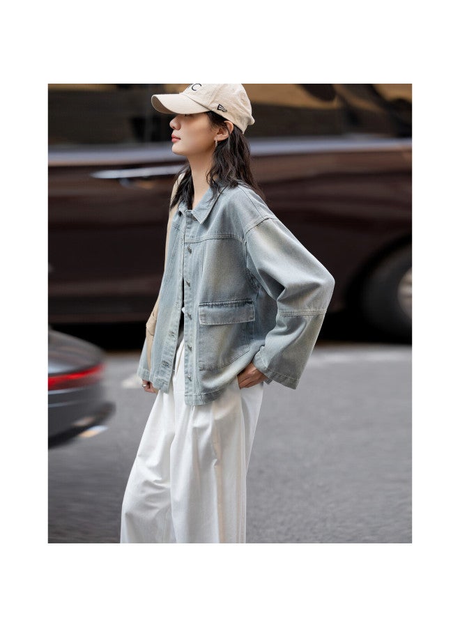 Dme "Denim Utopia" Spring High Street Stylish Turn-Down Collar Oversized Fit Concealing Comfortable Women'S Denim Jacket - Image 3