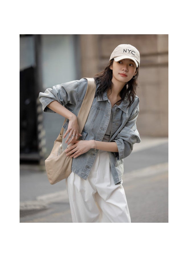 Dme "Denim Utopia" Spring High Street Stylish Turn-Down Collar Oversized Fit Concealing Comfortable Women'S Denim Jacket - Image 4