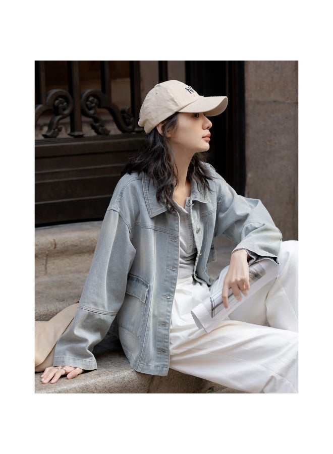 Dme "Denim Utopia" Spring High Street Stylish Turn-Down Collar Oversized Fit Concealing Comfortable Women'S Denim Jacket - Image 2