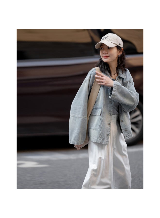 Dme "Denim Utopia" Spring High Street Stylish Turn-Down Collar Oversized Fit Concealing Comfortable Women'S Denim Jacket - Image 1