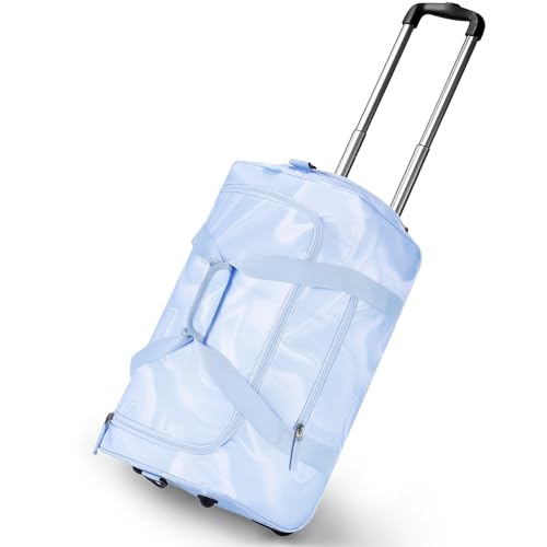 Choco Mocha Girls Suitcase with Wheels, Kids Rolling Duffle Bag Luggage for Travel 22inch, Fluids Babyblue - Image 1