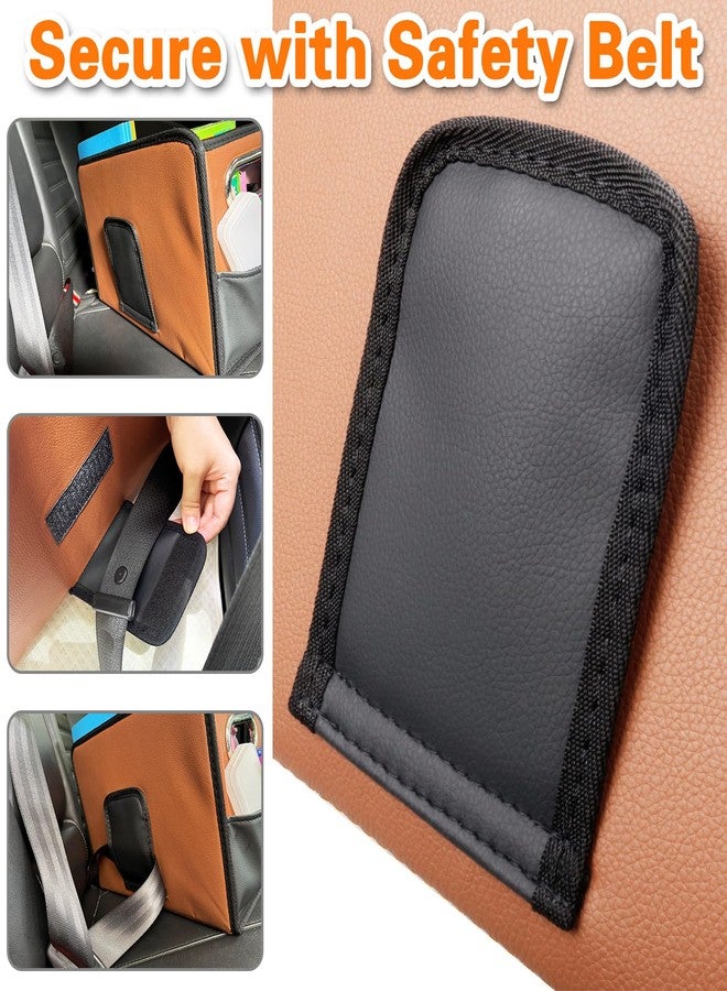 Noaman Leather Car Seat Organizer for Back Front Passenger Seats with 6 Storage Compartments 3 Carry Handles Front Seat Car Organizer for kids Multipurpose Car Organizers and Storage Brown and Black - Image 4