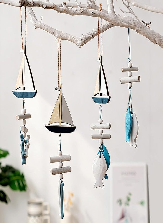 Liyujuping 4pcs Wooden Coastal Wall Decor, Hanging Beach Wall Art with Fish & Sailboat, Nautical Wall Decor for Bedroom, Ocean Themed Bathroom Decoration - Image 1