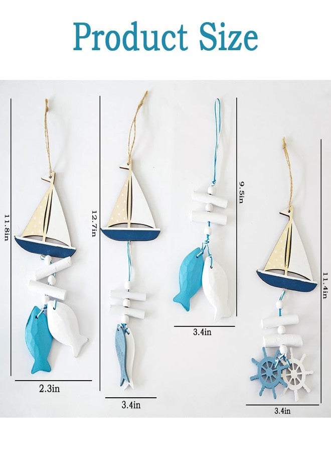 Liyujuping 4pcs Wooden Coastal Wall Decor, Hanging Beach Wall Art with Fish & Sailboat, Nautical Wall Decor for Bedroom, Ocean Themed Bathroom Decoration - Image 3