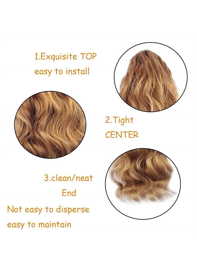 KETHBE 24 Inch Long Body Wave Ponytail hair Extension Synthetic Heat Resistant Wrap Around Drawstring Curly Wavy Ponytail Hairpieces for Women(Blonde Mix Brown)  - Image 3