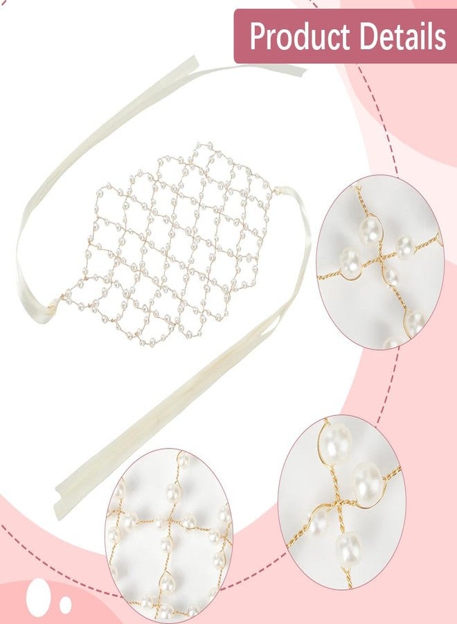 CABODYALS Faux Pearl Beads Bridal Headpiece White Gold Handmade Vintage Boho Flower Pearls Fairy Bead Mesh Headband Wedding Crystal Jewelry Hair Vine Headbands for Women Dress Birthday Party Accessory - Image 5