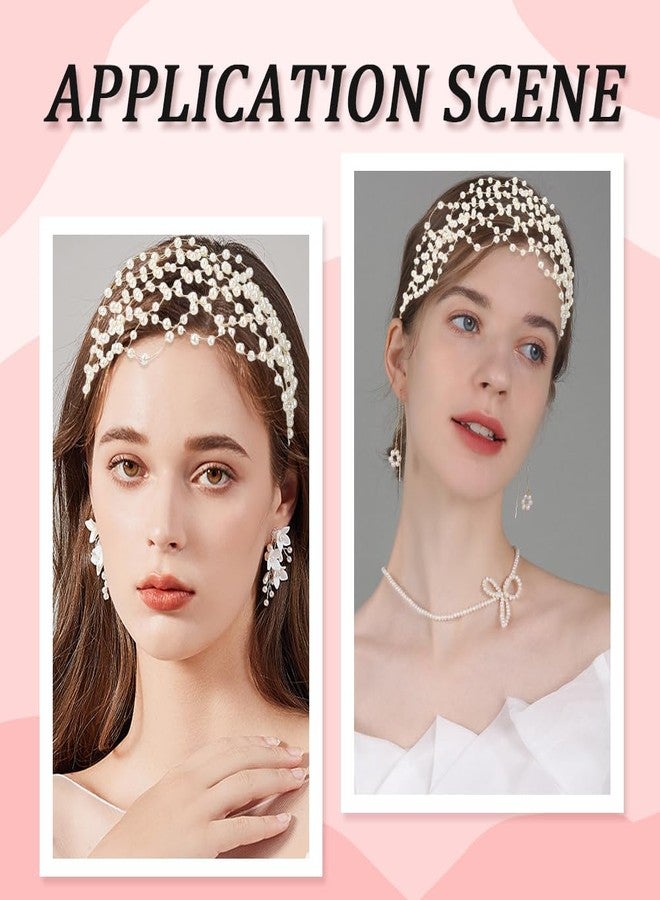 CABODYALS Faux Pearl Beads Bridal Headpiece White Gold Handmade Vintage Boho Flower Pearls Fairy Bead Mesh Headband Wedding Crystal Jewelry Hair Vine Headbands for Women Dress Birthday Party Accessory - Image 4