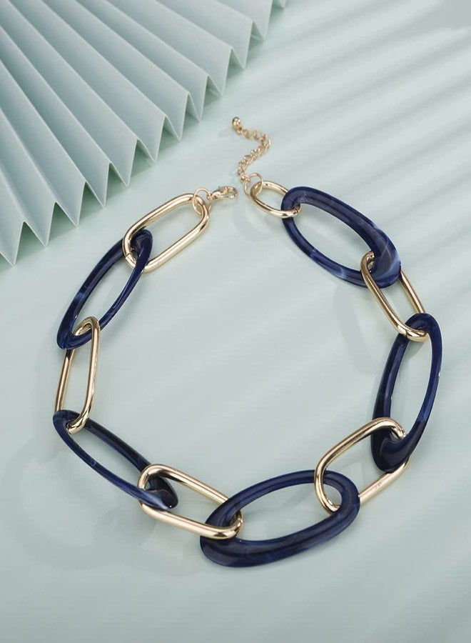 Wiwpar Women Navy Blue Oval Acrylic Link Paperclip Chain Collar Choker Necklace Statement Chunky Acrylic Beads Choker Chain Necklace for Prom (navy blue) - Image 5