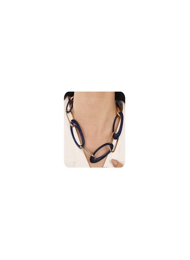Wiwpar Women Navy Blue Oval Acrylic Link Paperclip Chain Collar Choker Necklace Statement Chunky Acrylic Beads Choker Chain Necklace for Prom (navy blue) - Image 1