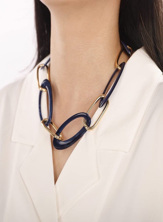 Wiwpar Women Navy Blue Oval Acrylic Link Paperclip Chain Collar Choker Necklace Statement Chunky Acrylic Beads Choker Chain Necklace for Prom (navy blue) - Image 3