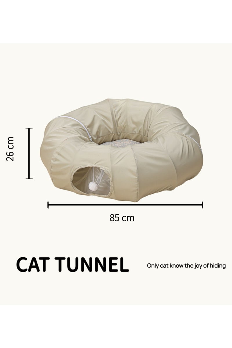 Donut Shaped Foldable Cat Tunnel Bed with Entry Holes and Toys - Image 4