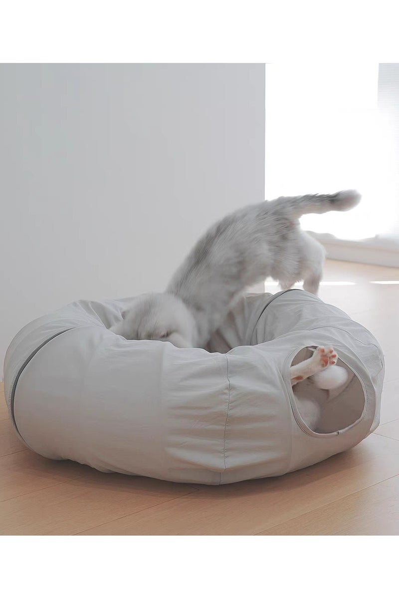 Donut Shaped Foldable Cat Tunnel Bed with Entry Holes and Toys - Image 5