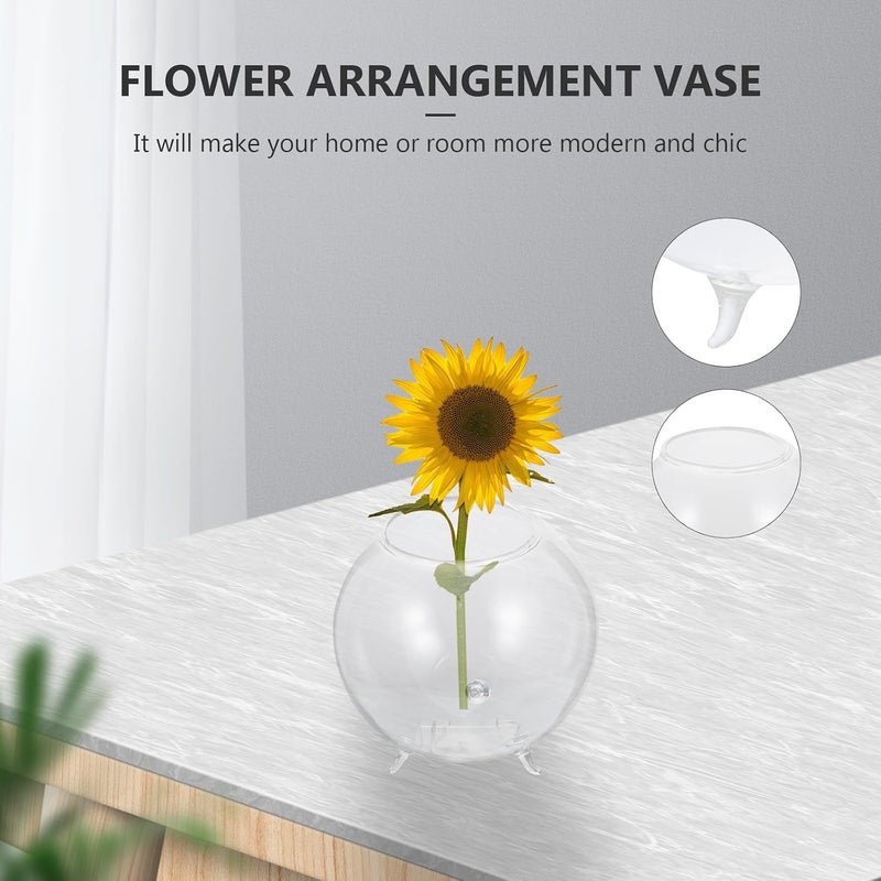 KICHOUSE Hydroponic Flower Arrangement Glass Vase, Round Medium 12cm Flower Vase Container for Living Room Decor - Image 5