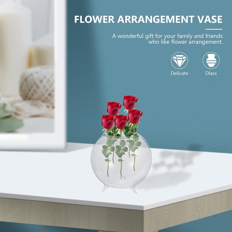 KICHOUSE Hydroponic Flower Arrangement Glass Vase, Round Medium 12cm Flower Vase Container for Living Room Decor - Image 4
