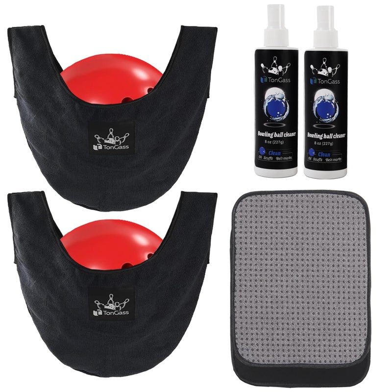 Tongass Combo Pack Bowling Ball Cleaner Spray Kit  10""X8"" Bowling Ball Towel With Easy-Grip Dots  Bowlings Polisher Bag For Storage  Portable Bowlings Cleaner Set - Oil Scuff Mark Cleaners - Image 1