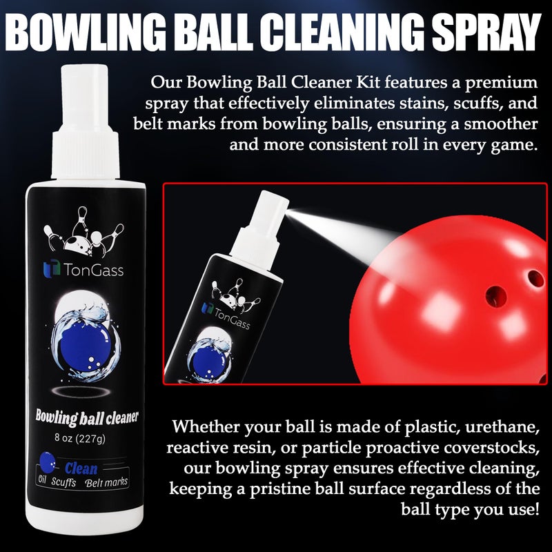 Tongass Combo Pack Bowling Ball Cleaner Spray Kit  10""X8"" Bowling Ball Towel With Easy-Grip Dots  Bowlings Polisher Bag For Storage  Portable Bowlings Cleaner Set - Oil Scuff Mark Cleaners - Image 3