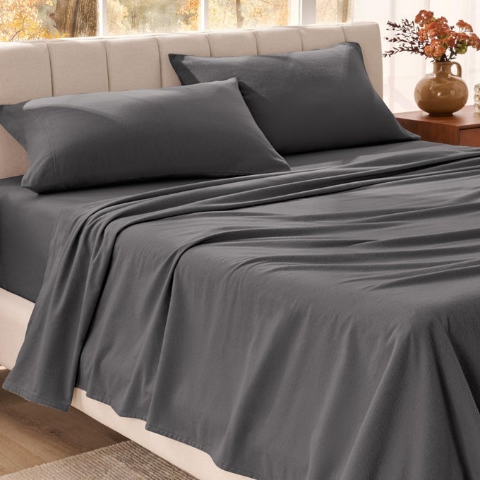 ORGANIC COTTON FLANNEL SHEET SET SPLIT KING SIZE 100 COTTON DOUBLE BRUSHED FOR EXTRA SOFTNESS COMFORT WARM COZY AND DURABLE BREATHABLE BED SHEETS SPLIT KING GREY