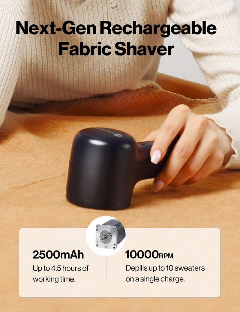 VASSON Fabric Shaver, Sweater Shavers to Remove Pilling, High-Perf Defuzzer, Rechargeable Electric Lint Shaver for Fuzz and Lint Balls from Clothing, Upholstery, Bedding (Black) - Image 2