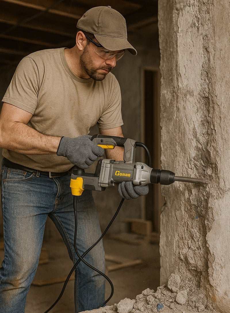 Conan CODH35H 1500W Industrial Electric Demolition Hammer – 3700 BPM, 20J Impact Energy, Full Copper Motor, Side Handle, 4M Cable - Image 4