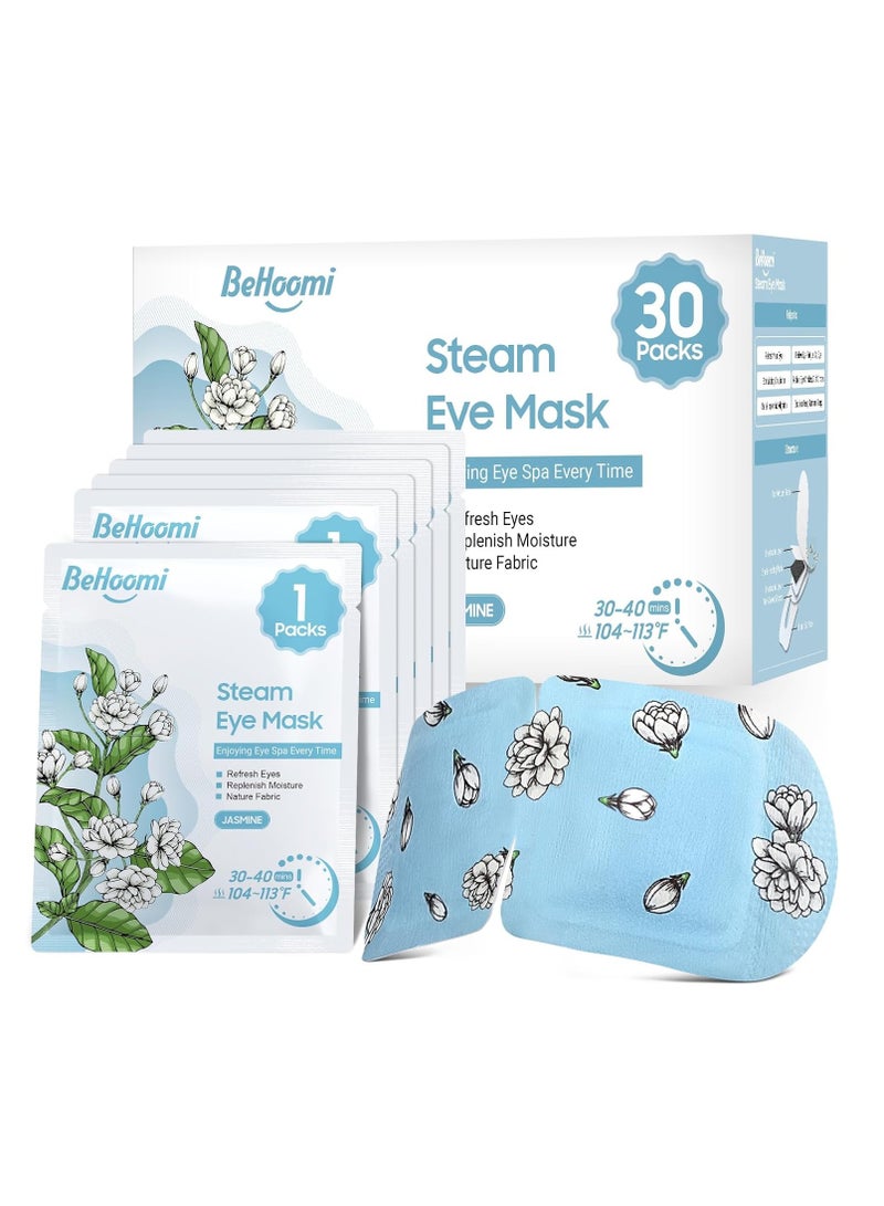 BeHoomi 30Packs Steam Eye Mask, Heated Eye Mask Warm Compress for Eyes, Self Heating Disposable Eye Masks for Home Sleep, Spa, Travel Essentials & Relaxation Gifts, Stocking Stuffers (Jasmine)  - Image 1