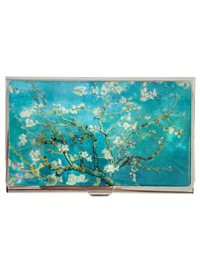 Nacreh Mother of Pearl Business Card Case Credit Id Name Holder Travel Wallet Art Painting Design Metal Stainless Steel Engraved Slim Purse Pocket Cash Money Wallet, Mum Cloud, Mother of Pearl - Image 1