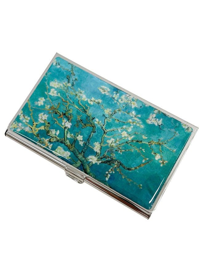 Nacreh Mother of Pearl Business Card Case Credit Id Name Holder Travel Wallet Art Painting Design Metal Stainless Steel Engraved Slim Purse Pocket Cash Money Wallet, Mum Cloud, Mother of Pearl - Image 3