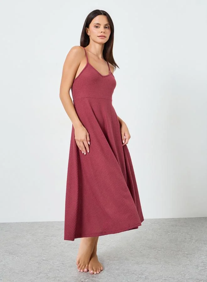 ستايلي قميص نوم محبوك بنمط وافل مع حمالات