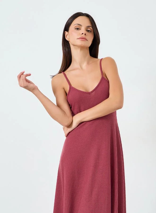 ستايلي قميص نوم محبوك بنمط وافل مع حمالات