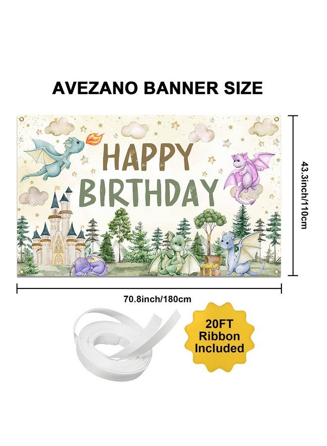 Avezano Dragon Birthday Decorations Dragon Happy Birthday Backdrop Watercolor Castle Dragons Bday Party Banner 6 x 3.6 ft - Image 2