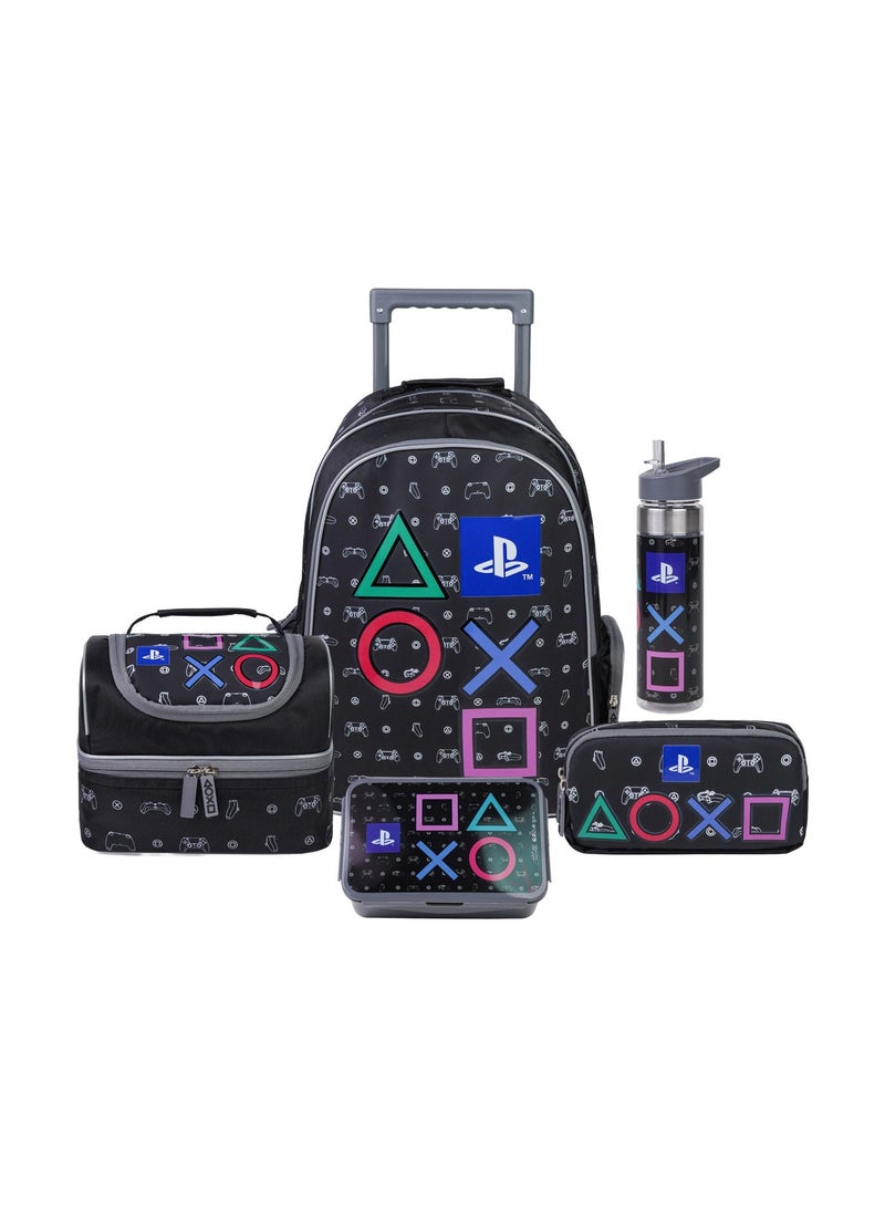 Sony PlayStation Premium 5-in-1 Kids Trolley School Set 18" | Rolling Backpack, Lunch Bag, Lunch Box, Water Bottle & Pencil Case | Boys School Bag - Image 1